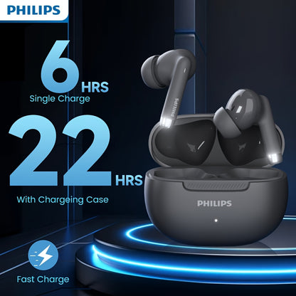 For PHILIPS Wireless Earbuds with ENC Noise Cancellation, Tap Controls & Rechargeable Battery, 6-hour playback time, 16 hour charging case.TAT2020, Earbuds Wireless, Travel Headphones, Office Headphones, Compact Earbuds, Mode