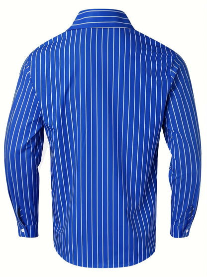 Casual Striped Men's Daily Thin Long Sleeve Button Up Shirt For Spring Summer Outdoor, Gift For Men