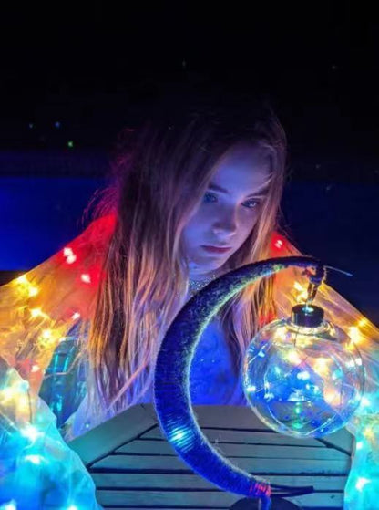 Candeeiro LED em forma de bola, candeeiro de lua em ferro forjado, candeeiro de mesa decorativo em plástico e ferro, candeeiro decorativo para quarto (pilhas não incluídas), decoração de Halloween e Natal para hotéis/restaurantes/eventos.