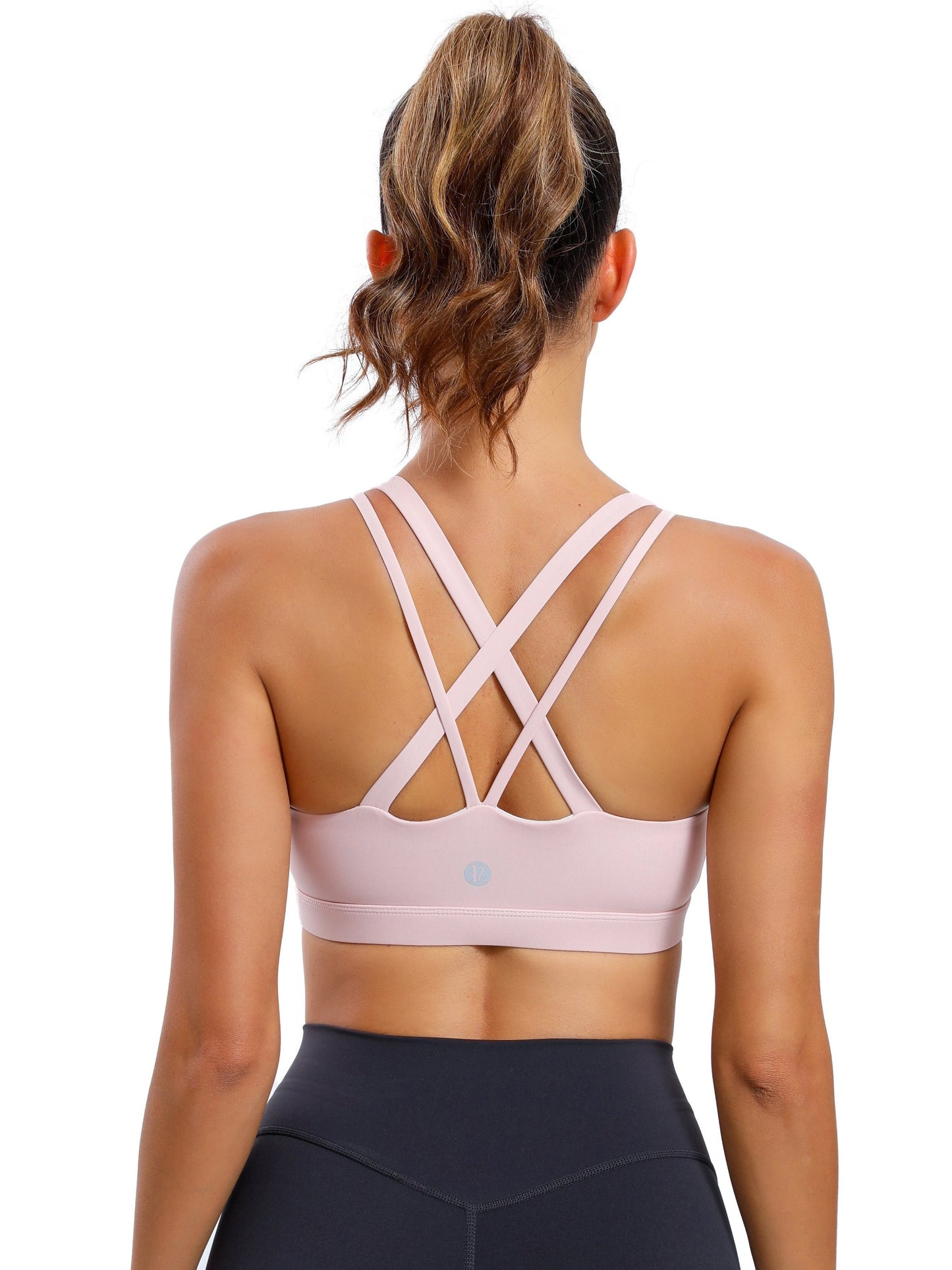 LEOQ Women's Slim Fit Yoga Sports Bra - Elegant Cross-Back Design, Mint Green Nylon Spandex Blend, Removable Pads, Medium Support for Fitness & Yoga, LEOQ