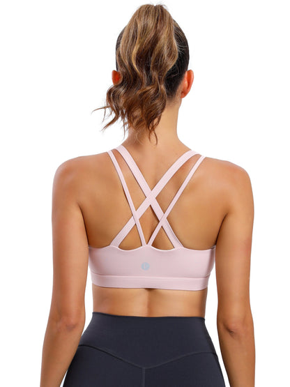LEOQ Women's Slim Fit Yoga Sports Bra - Elegant Cross-Back Design, Mint Green Nylon Spandex Blend, Removable Pads, Medium Support for Fitness & Yoga, LEOQ