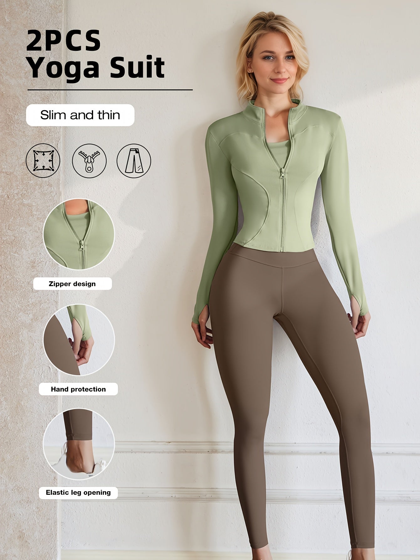 European Code Polyester Fabric Gym Running Clothes Long Sleeve Sports Jacket Cycling and Hiking Tightening Buttocks Pants Fitness Suit