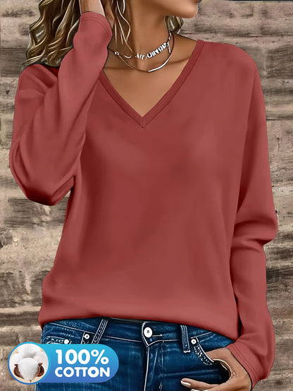 3pcs Women'S 100% V-Neck Long Sleeve T-Shirts - Soft, Durable, and Comfortable Casual Wear for All Seasons, Perfect for Holidays, Graduations, and Everyday Style, Everyday Comfort Wear | Minimalist Style | Soft Fabric Tee
