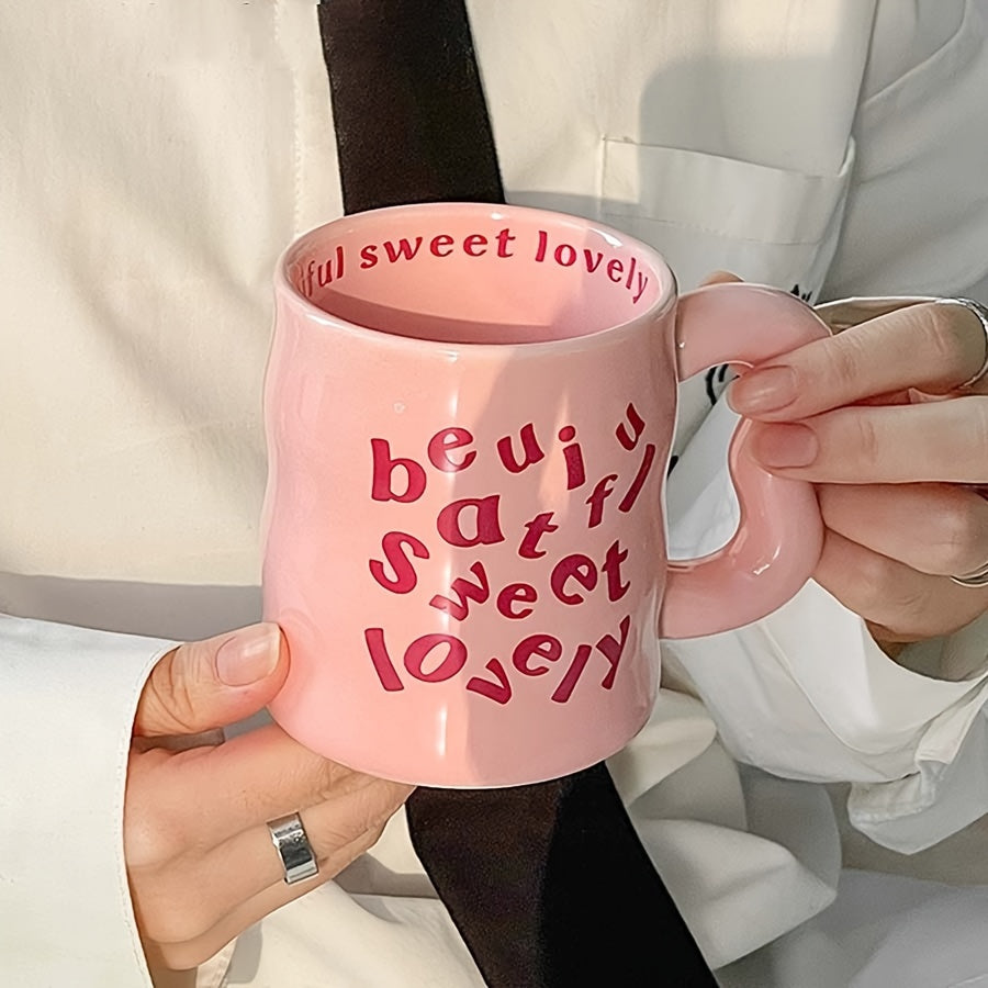 1pc WhimsyCraft Cartoon English Ceramic Mug, Multipurpose, Insulated Reusable Coffee Cup, Dishwasher Safe, for Men and Women, Ideal Birthday Gift