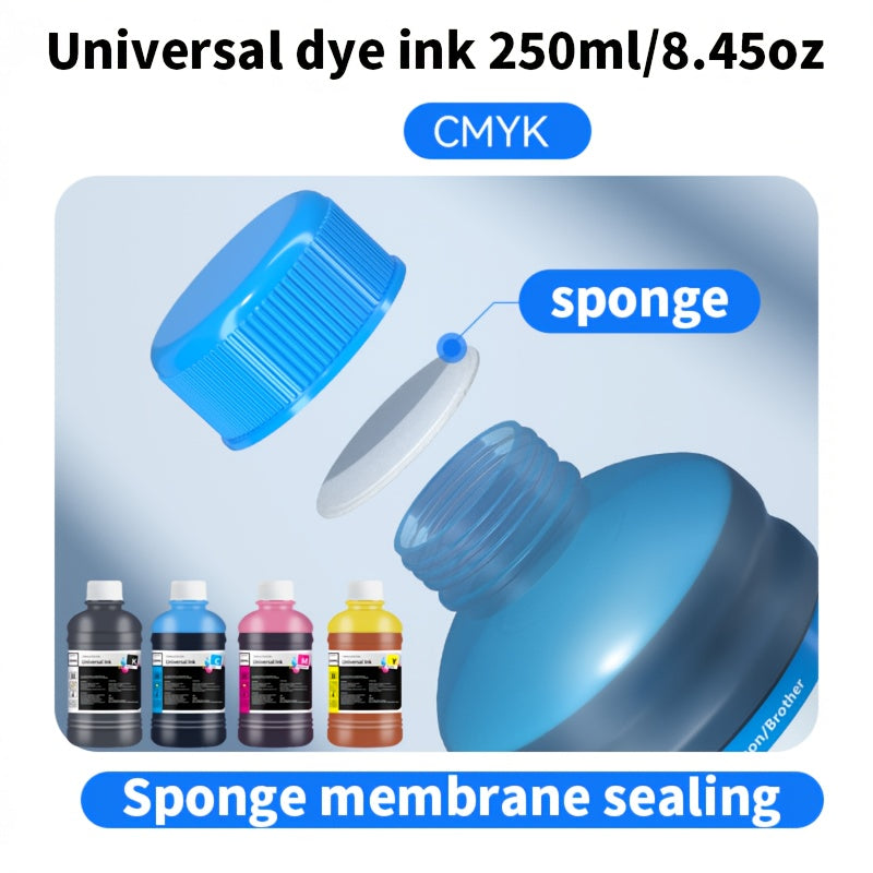 Dye Ink Cartridge Filling for Canon, Epson, HP, and Brother Printers - 250ml/8.45oz Universal Ink Cartridge with 4 Color Options (Black, Blue, Pink, Yellow) for HP 301XL, 302XL, 305XL, 304XL, PG-545, CL-546, 245, 246, 745 - H
