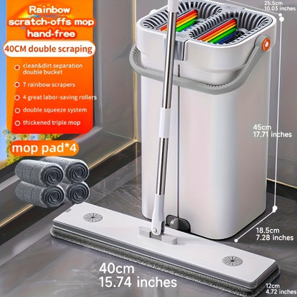 Mop and bucket complete cleaning system, hands-free household dust removal flat mop, dry and wet separation bucket, with washable and reusable microfiber cloth, household floor, courtyard, and bathroom, cleaning supplies, cle
