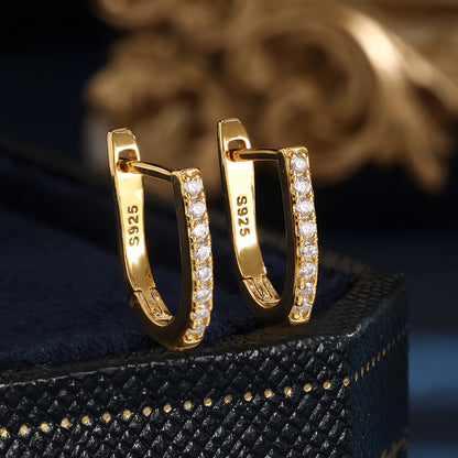 Sterling 925 Silver Jewelry Full Shiny zirconia Decor Hoop Earrings Elegant Minimalist Style Delicate Female Gift