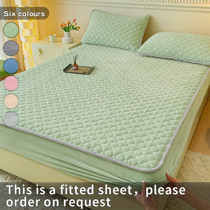 3pcs Soft And Comfortable Milk Velvet Fitted Sheet And Pillowcase Set, Sandwich Thickened Fitted Sheet And Pillowcase Set, Good Warmth Effect, Fitted Sheet Height 30Cm, Quilted Style Fitted Sheet, Suitable for Bedroom And Gue