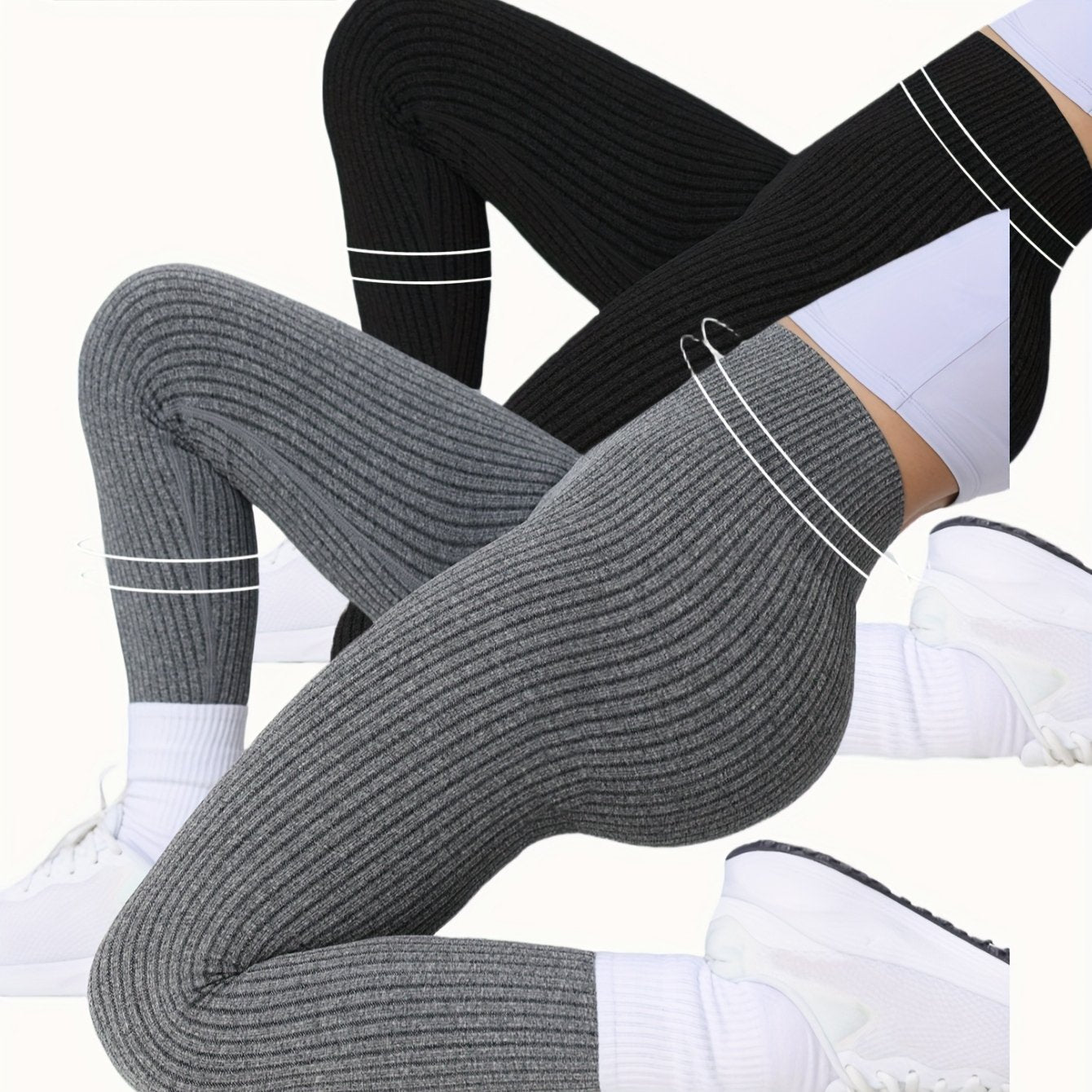 2pcs Women'S High-Waisted Yoga Leggings - Seamless Ribbed Texture, Tummy Control & Butt-Lifting, Breathable & Moisture-Wicking, 7/8 Length for Gym, Outdoor & Casual Wear - All-Season Stretchy Workout Pants, Yoga Pants, Gym Ap