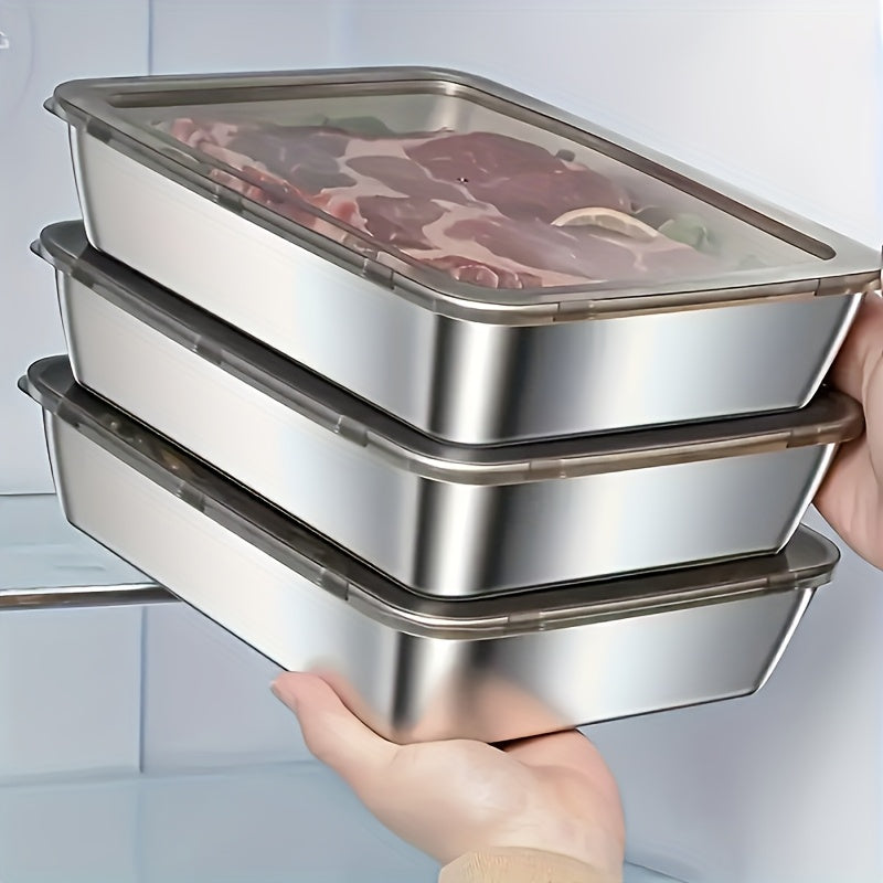 3pcs Stainless Steel Food Storage Containers Leak-Proof, Stackable, Space-Saving - Heavy-Duty Stainless Steel Construction, Airtight Lid for Freshness - Ideal for Meal Prep, Fruits, Meats, Veggies, Leftovers, Fridge, Freezer,