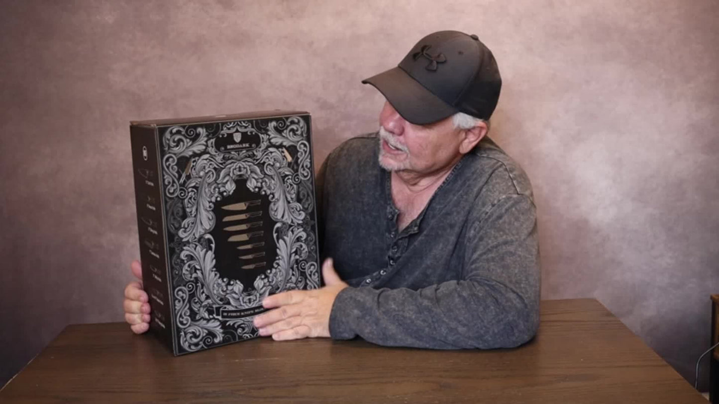 Brodark Kitchen Knife Set With Block, 15pcs Knife Block Set With Built-in Sharpener, Stainless Steel Knives Set For Kitchen, NSF Certified Kitchen Knives, Shark Series