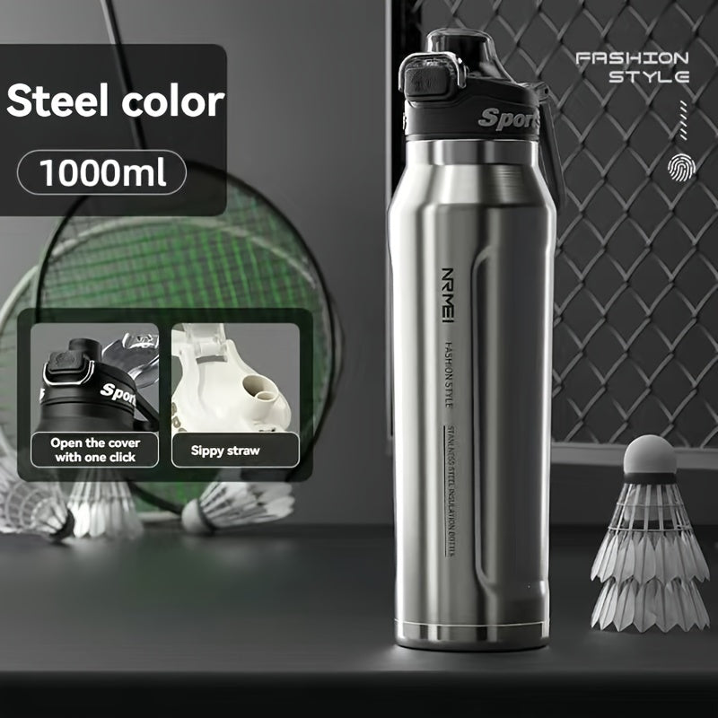 NRMEI Stainless Steel Water Bottle - 12-Hour Heat Retention, 24-Hour Cold Retention, Leak-Proof & BPA-Free with Portable Handle and Dual Drinking Cups, Perfect for Outdoor Cycling, Camping, Hiking, Valentine's Day, Mother's D