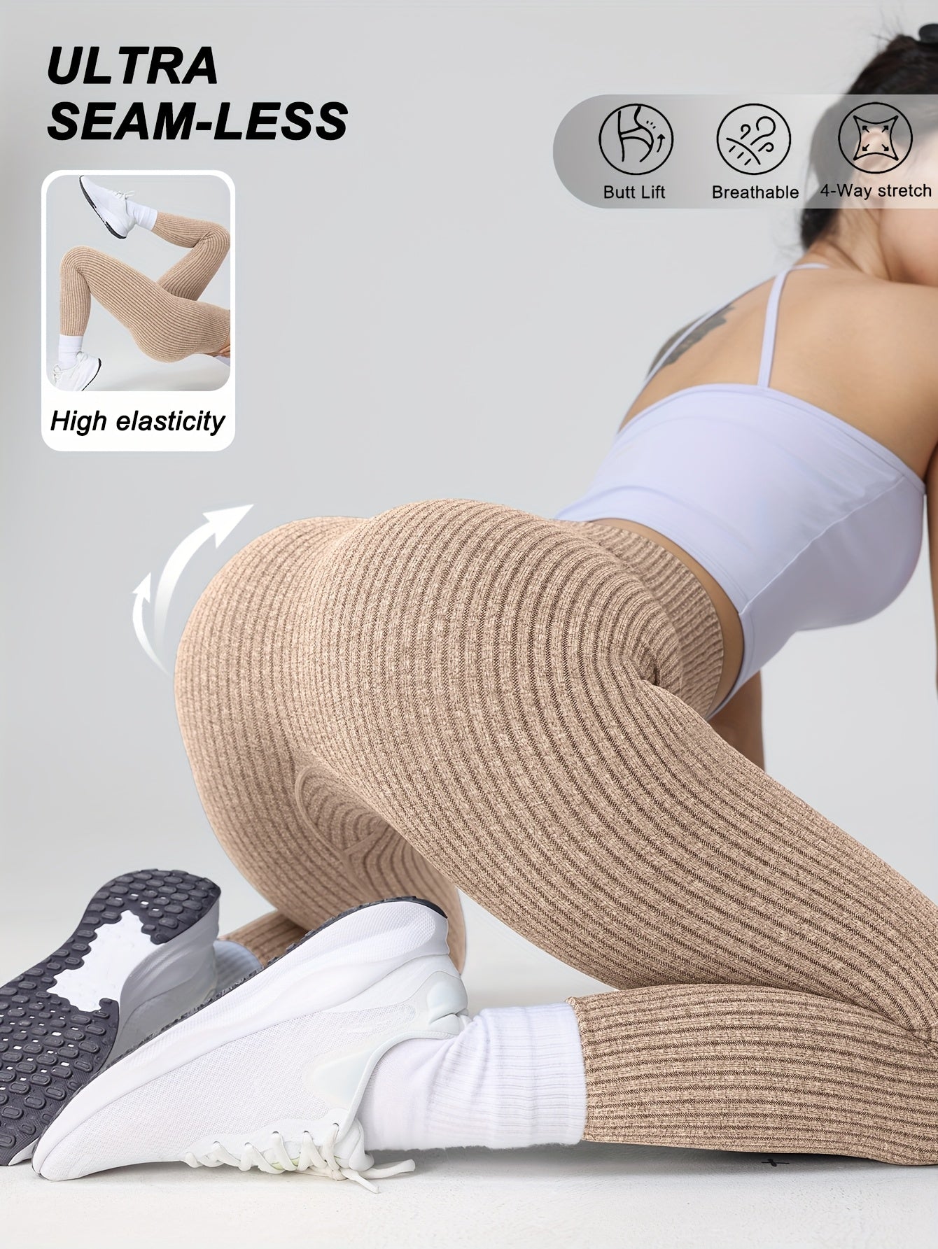 2pcs Women'S High-Waisted Yoga Leggings - Seamless Ribbed Texture, Tummy Control & Butt-Lifting, Breathable & Moisture-Wicking, 7/8 Length for Gym, Outdoor & Casual Wear - All-Season Stretchy Workout Pants, Yoga Pants, Gym Ap