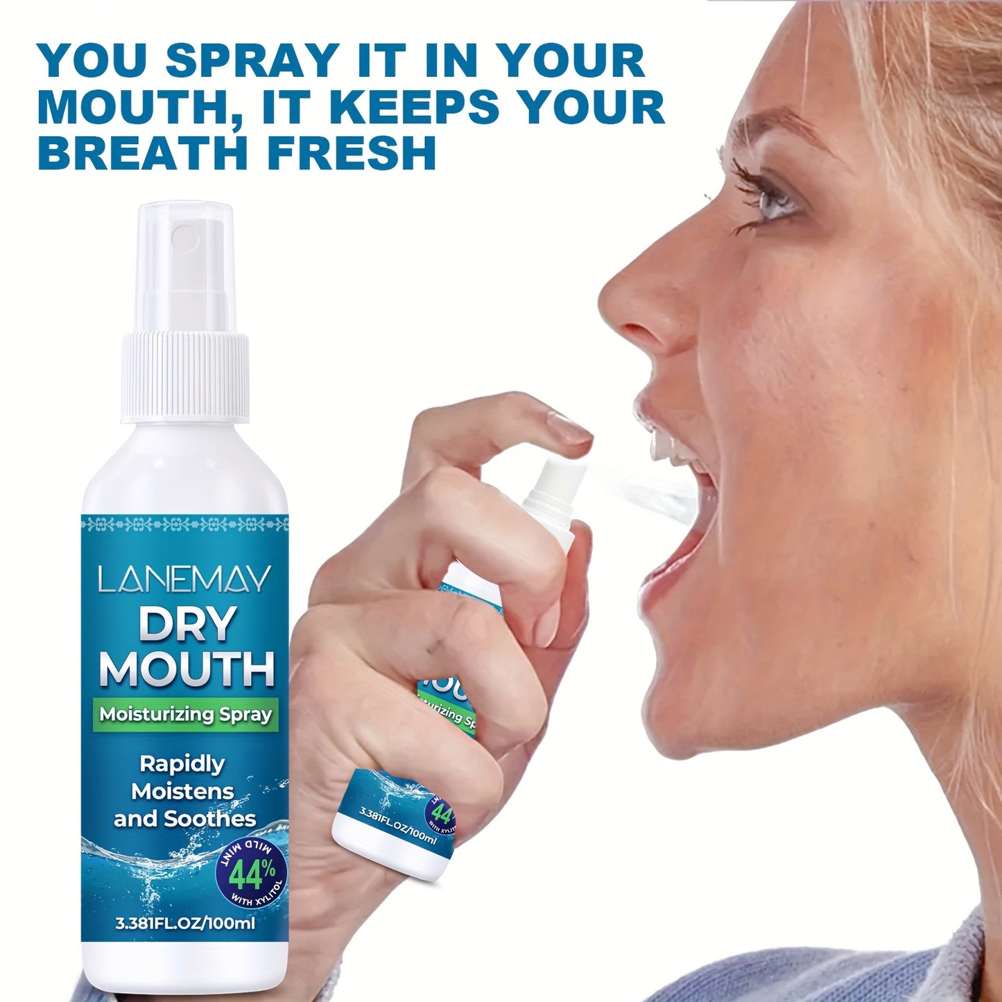 Lanemay Dry Mouth Moisturizing Spray 1.01fl.oz. - Stimulates Saliva for Fresh Breath, Reduces Acid, Fast-Acting Relief, Extended Effect, Natural Ingredients, Ideal for Adults