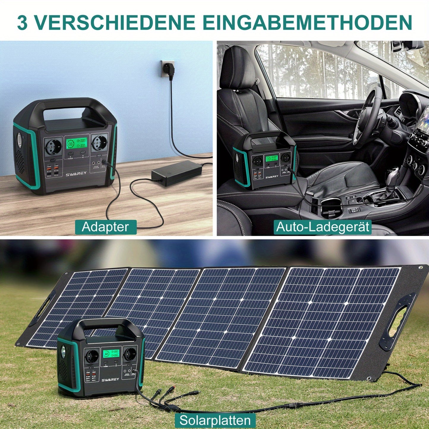 SWAREY Portable Power Station with 200W Solar Panel, 725.76Wh Solar power bank, 1000 W (Surge 1500 W) AC Outputs/Pure Sine Wave, Emergency power bank, 2 X 65 W USB-C Connection, Power power bank Battery for Outdoors, Camping,