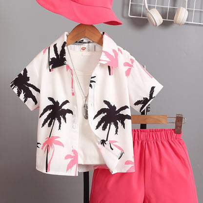 Boys' Summer Fashion Street Shirt Three-piece Set Only Selling Hats, Shirts and Shorts, Perfect for Outdoor