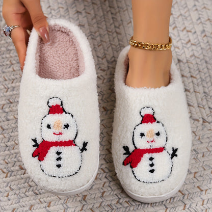 Christmas Tree Pattern Fuzzy Slippers, Winter Warm Closed Toe Flat Floor Shoes, Cozy Soft Sole Plush Home Slippers