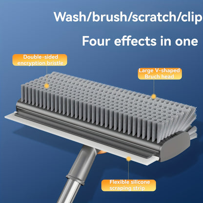 Heavy-Duty Floor Scrub Brush with Long Handle - Stainless Steel & Plastic Construction, Rotating Head for Efficient Cleaning of Floors, Carpets, Walls, Patios, Bathrooms - Durable Multi-Surface Brush for Hardwood, Tile, Linol