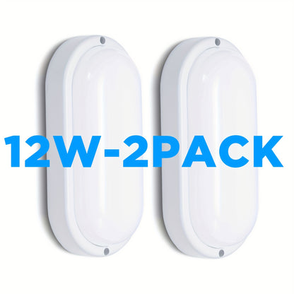 2-Pack LED Moisture-Proof Ceiling Lights, 12W/18W, 1080/1710 Lumens, 4000K, Semi-Flush Mount, Plastic, Powder Coated Finish, Hard-Wired, 220-240V, for Basement, Hallway, Balcony, Staircase - Modern Style, No Accessories Inclu