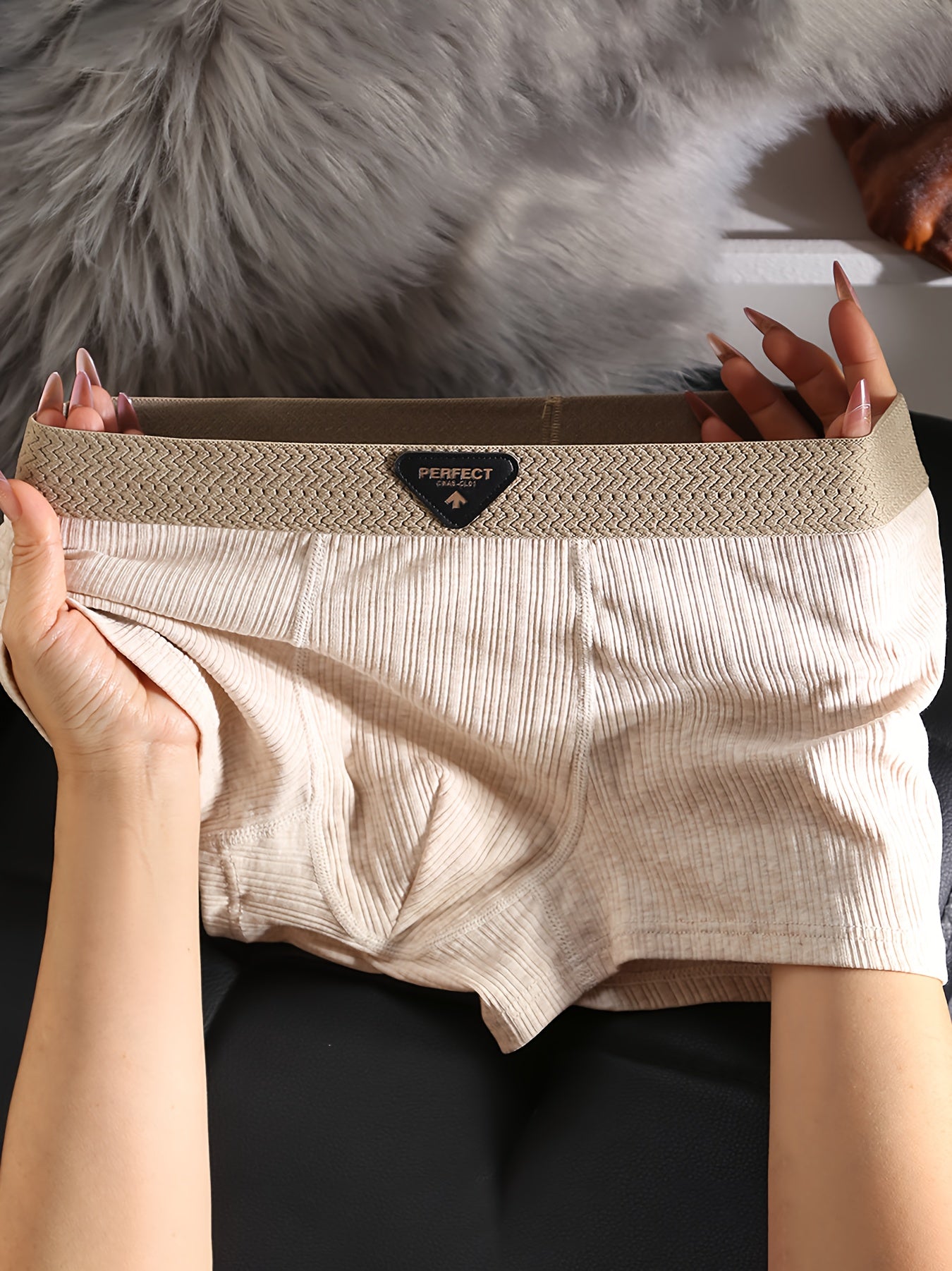 4pcs Men's Cotton Boxer Briefs - Breathable Soft Underwear with Elastic Waistband & Geometric Pattern, Multi-Color (Beige/Navy/Dark Grey/Light Brown) - Plus Size Youth & Adult Casual & Running Shorts - Machine Washable Light