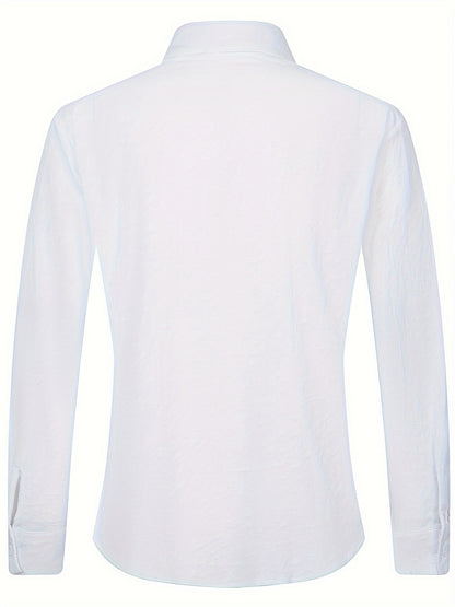Solid Color Men's Cotton Long Sleeve Button Up Shirt, Men's Spring Fall Lapel Top