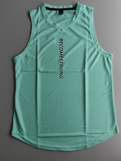 Letter Print Comfy Breathable Tank Top, Men's Casual Stretch Sleeveless T-shirt For Summer Gym Workout Training Basketball