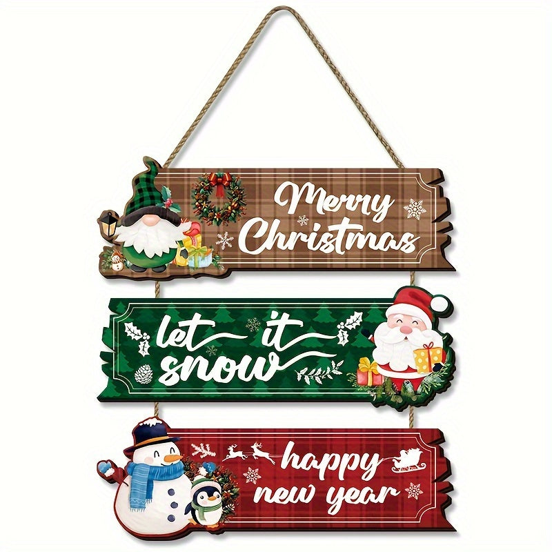 Decorative Signs & Plaque 3pcs Christmas Hanging Ornaments - Santa Claus, Snowman And Reindeer Wooden Wall Decorations, Suitable for Home Interior Seasonal Farmhouse Art Decoration, Products That Can Be Used in 11 Festivals
