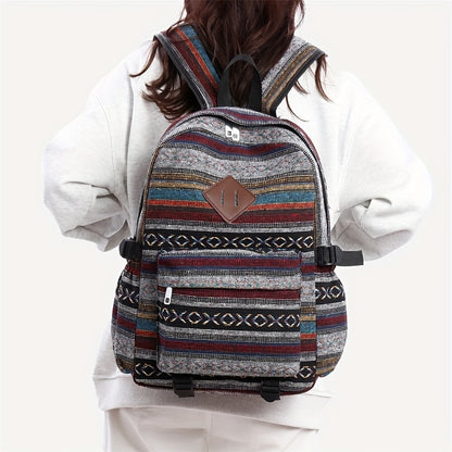 2025 vintage style backpack with adjustable straps, multiple compartments in brown, red, blue, and gray, large capacity travel and vacation backpack, travel backpack