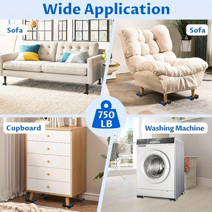 Furniture Sliders of 4 Metal Furniture Movers with 8 Wheels - Heavy Duty Furniture Lift Mover Tool Set of 340.19 KG Load Capacity Easy Sliders Roller Dolly for Moving Cabinet Piano Appliances Sof