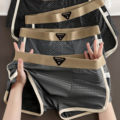 4pcs Men's Summer Ice Sliky Fiber Fabric Breathable Mesh Boxer Briefs - Soft, Comfortable & -Friendly Loose Fit Underwear