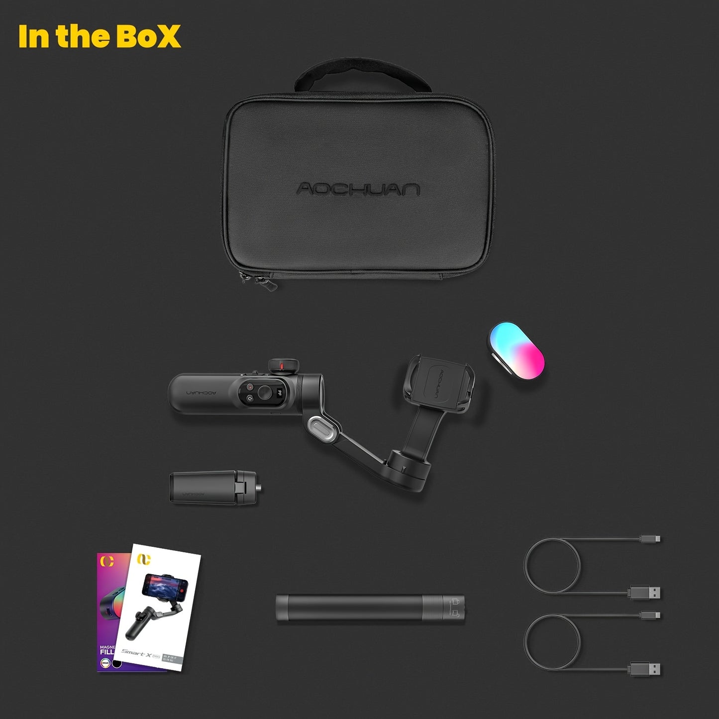 AOCHUAN SmartX Pro Combo 1 - Wireless Phone Gimbal Stabilizer with RGB Light, Extended Rod, and Carrying Case for YouTube & TikTok Video Creation (15 Pro Max Compatible), YouTube Video Stabilizer | Modern Gimbal Design | Comp