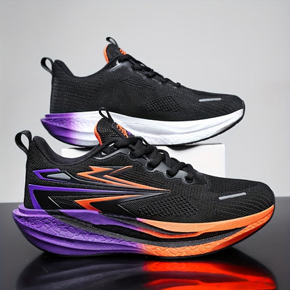 Men'S Breathable Running Shoes with Thick Cushioned Sole for Marathon Training - Lightweight Low-Top Sneakers, Vibrant Orange & Purple Accents, Durable MD/TPR Outsole, Lace-Up Design for Hiking, Outdoor & Casual Wear, Trail R