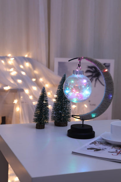 Candeeiro LED em forma de bola, candeeiro de lua em ferro forjado, candeeiro de mesa decorativo em plástico e ferro, candeeiro decorativo para quarto (pilhas não incluídas), decoração de Halloween e Natal para hotéis/restaurantes/eventos.