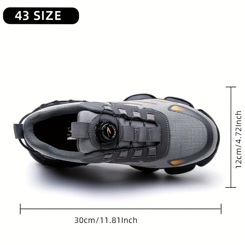 Sapatos de trabalho para homem da moda: leves, confortáveis, duráveis, com sola antiderrapante, biqueira de aço resistente à pressão, tecido respirável, elástico ajustável e design sem fivela.
