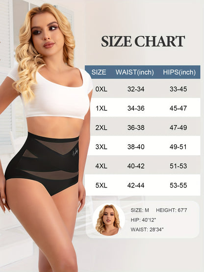 Conjunto de 4 cuecas modeladoras plus size de cintura subida com controlo abdominal, em malha respirável, sem costuras e com detalhe cruzado.