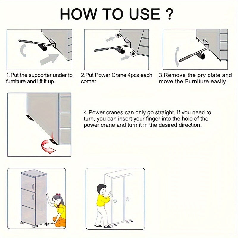 Eight-piece Furniture Moving Tool Set - 158.76 KG Load Capacity - Heavy-duty Steel Furniture Moving Tools, Easy Relocation and Moving Solutions - No Electricity Required, Durable and Reliable 360-degree Movement Tool for Home