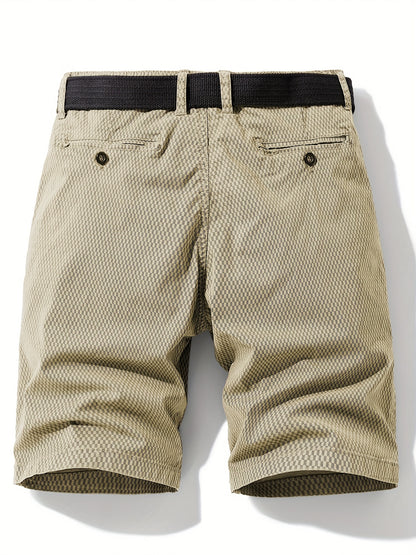Men'S Casual Cargo Shorts with Striped Design, Elastic Waistband & Multiple Pockets - Beige/Black Regular Fit for Outdoor, Sports & Casual Attire (Belt Not Included), Outdoor Apparel, Functional Pockets, Nonelastic Fabric