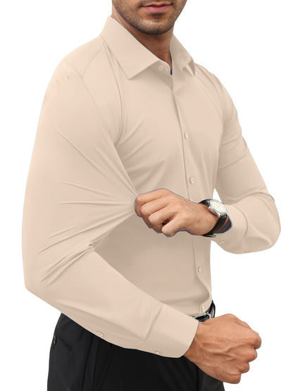 Men'S Slim Fit Long Sleeve Shirt - 55% Cotton, 40% Polyester, 5% Spandex, Solid Color, All-Season, Woven Fabric, Button-Up, Lapel Collar, Casual Weekend Wear, 125g/m²