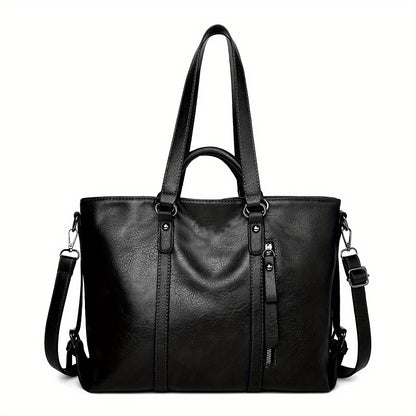 Women's Thickened Soft Synthetic Leather Tote & Crossbody Purse - Large Capacity Multi-Pocket Organizer with Removable Shoulder Strap, Zipper Closure, Oil-Edged Trim - Work, Travel, Casual Bag in Brown, Navy, Red, Black - Chr