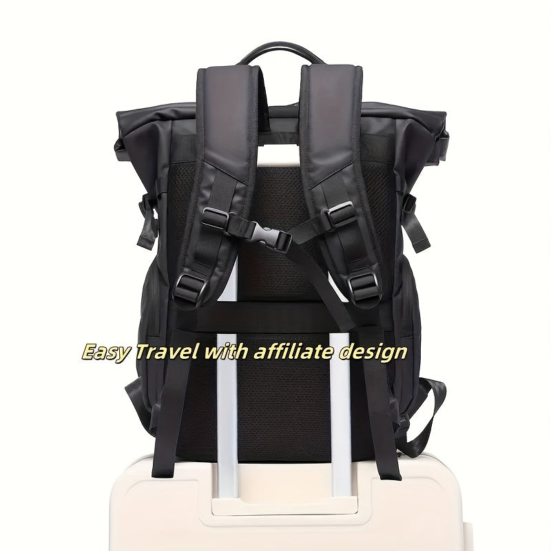 Stylish Business Backpack with Rolling Design, Men's Outdoor Commuter Bag, Casual Daypack Suitable for Outings and Leisure Travel, 15.6-inch Laptop Sleeve