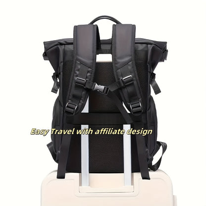 Stylish Business Backpack with Rolling Design, Men's Outdoor Commuter Bag, Casual Daypack Suitable for Outings and Leisure Travel, 15.6-inch Laptop Sleeve