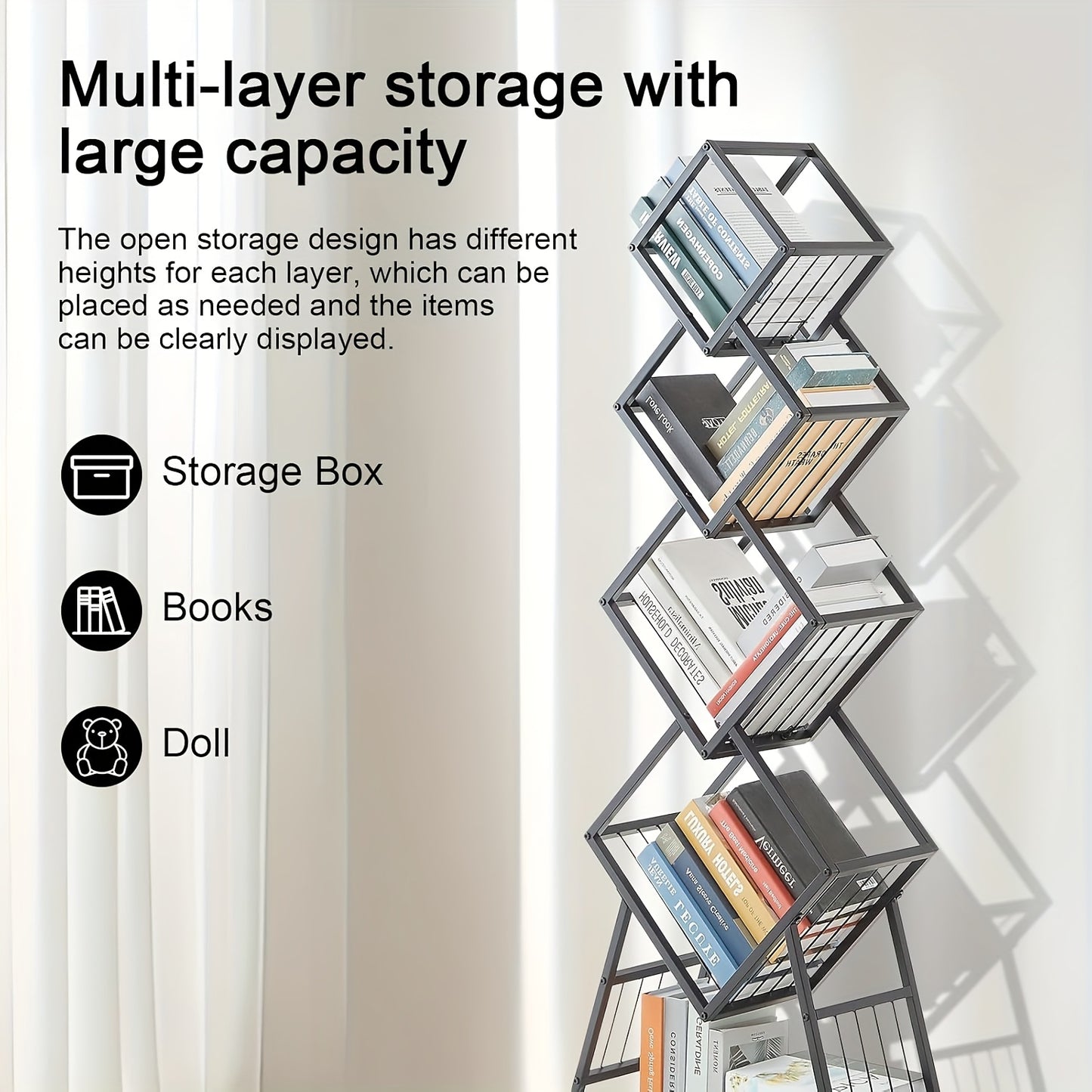 5-Tier Rotating Bookshelf with Wheels - Heavy-Duty Modern Minimalist Bookcase, 360° Swivel Shelf, Space-Saving Storage Organizer for Home Office, Living Room, Bedroom - Easy-Move Casters (Black), Bookshelf Decorations, Versa