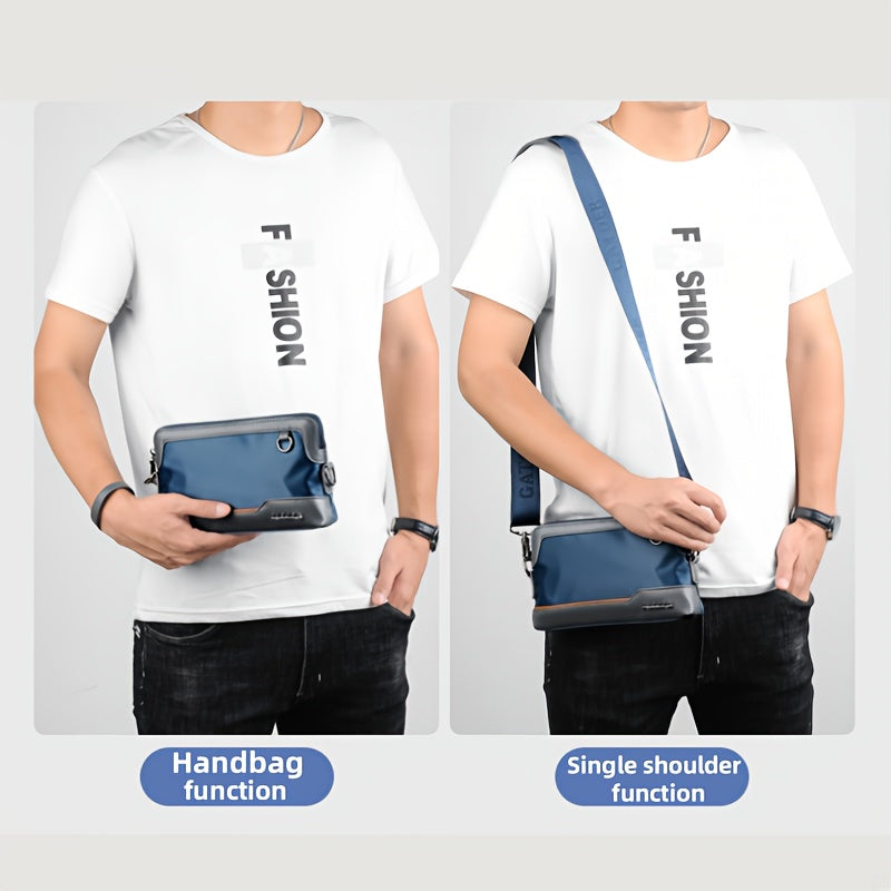 Men's Luxury Multi-Functional Handbag & Wallet in One - Dark Navy Blue/Black with Golden-Tone Hardware, Soft Silky Texture, Golden-Tone Hardware, Zipper Closure & Detachable Strap - Travel, Commute, Formal & Everyday Use - Id