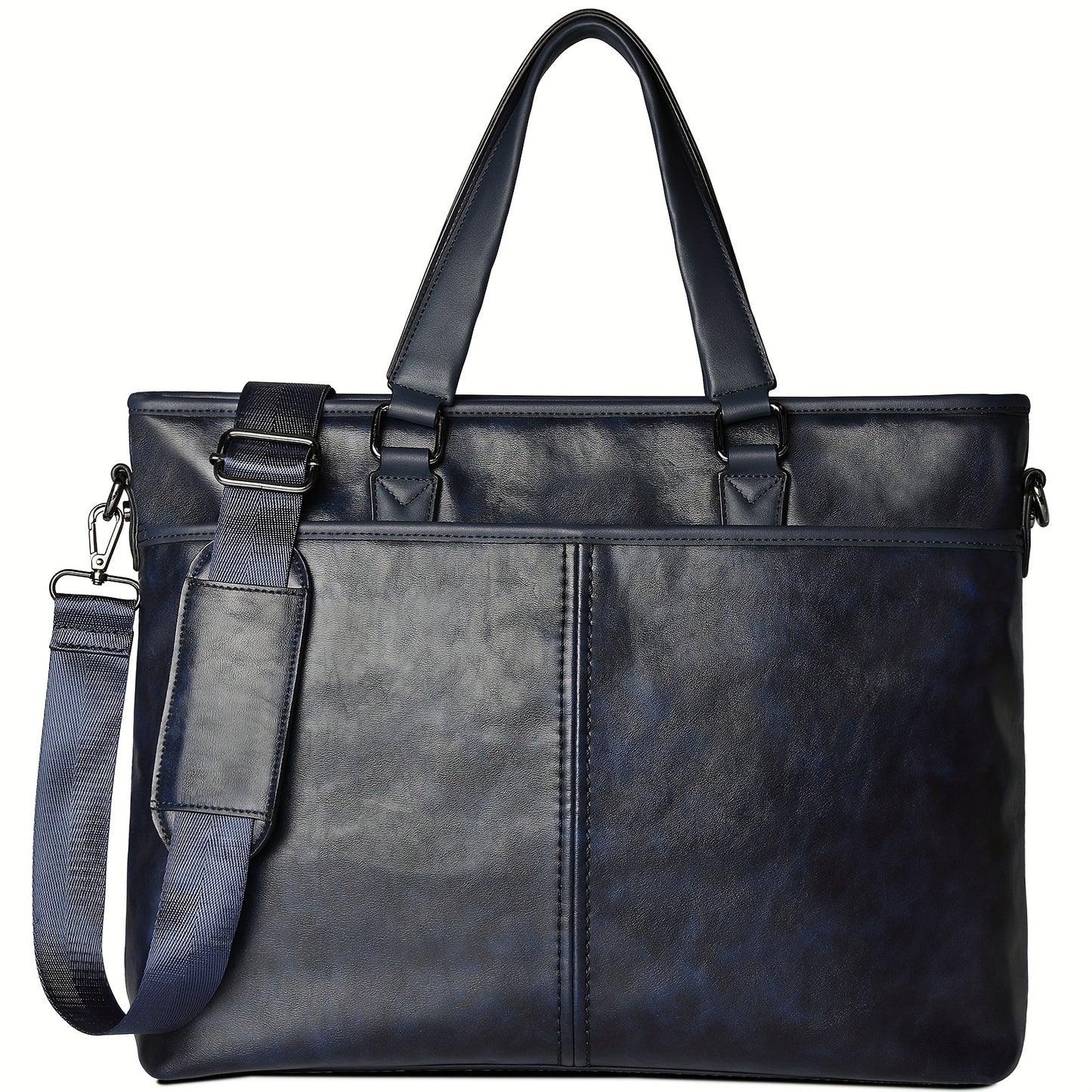 LUBARDY Men'S Business Handbag, Large Capacity B4 Two-way Synthetic Faux Leather Office Travel Commute Bag, Zipper Closure, Detachable Shoulder Strap, Polyester Lined, No Printing - Black/Brown, Navy Blue, Daily Commute Bag |