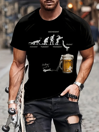 Men'S 100% Cotton Graphic T-Shirt - "Wednesday" Beer Mug Design, Casual Crew Neck, Short Sleeve, Regular Fit, 210g/㎡, Perfect for Barbecues & Parties, Party Tshirt | Playful Design | Durable Fabri
