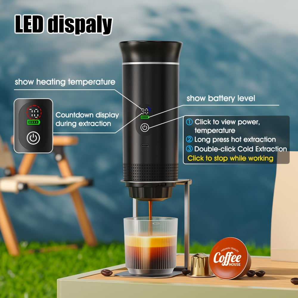2025 Upgrade Portable Espresso Machine with Temperature & Battery Display, Type-C Charging, Auto Heating, Hot & Cold Brew, Compatible with Ground & Capsules, Ideal for RV, Hiking, Office