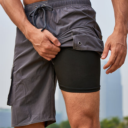 Men's Quick-Dry Swim Shorts with Adjustable Drawstring Waist & Pockets - Sporty Solid Black Beach Shorts for Swimming, Surfing, Water Sports - Machine Washable Regular Fit, Swimming Gear | Sleek Construction
