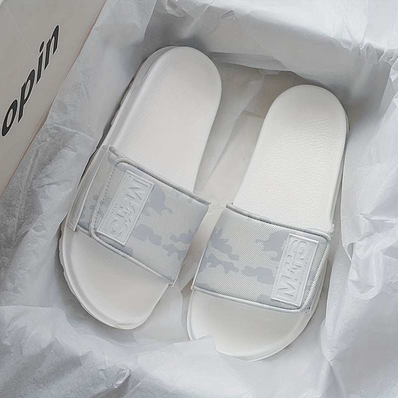 Sandálias leves de EVA para homem com estampado de letras - Calçado casual para praia e streetwear, conforto para todas as estações, ideal para atividades ao ar livre e uso diário, calçado desportivo | Textura elegante