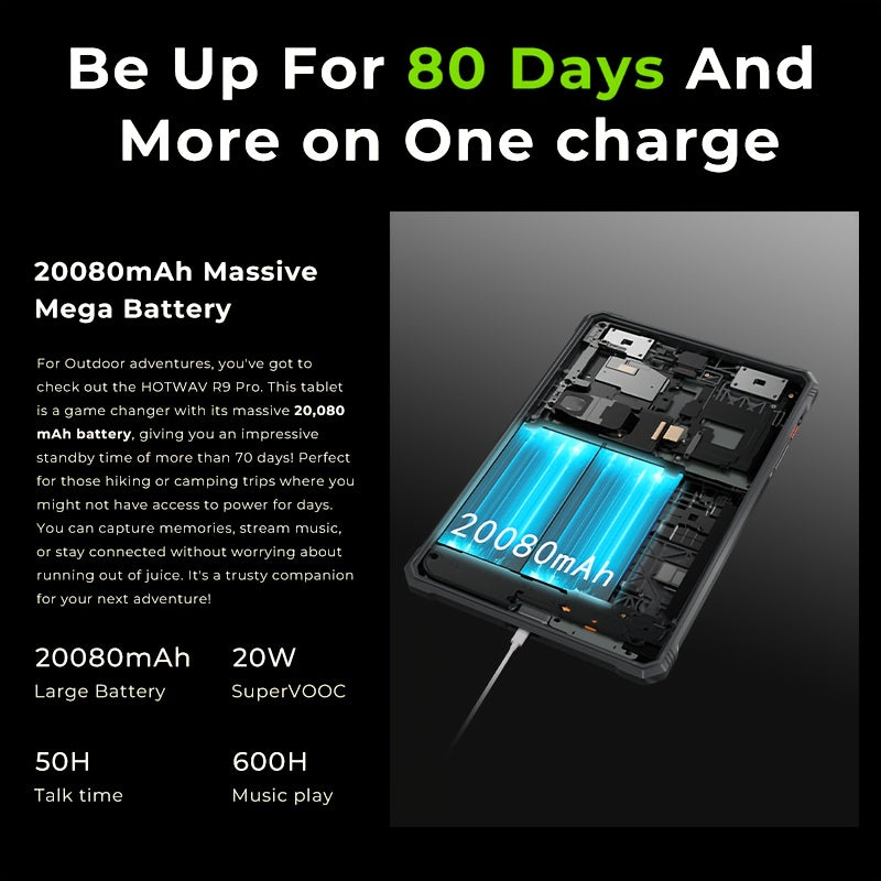 HOTWAV R9 Pro 11inch 2K FHD+Display Tablet, Android 14, 20080mAh 20GB (6GB+14GB Expandable)+256GB (2TB TF) Outdoor Tablet, 64MP Rear Main Camera, 16MP Front Camera, Octa-core/Dual SIM 4G, IP6X & IPX8 High Quality Tablet, Dual