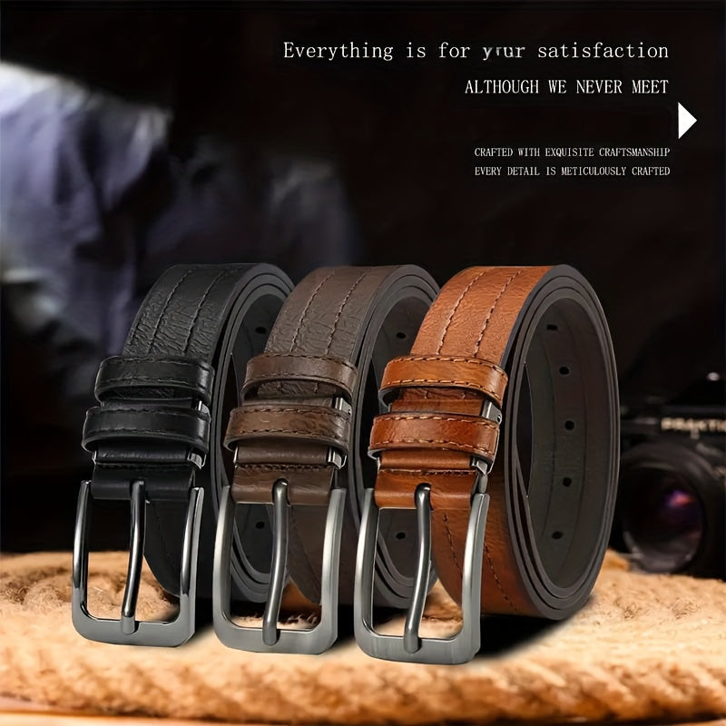 Set of 3 Men's Casual Vintage Belts, Durable Breathable Belts Designed for Business Professionals, Mature Individuals, and Fashion Enthusiasts, Ideal Gift for Any Occasion, Men's Luxury Belts, Adjustable, Square Buckle, Suita
